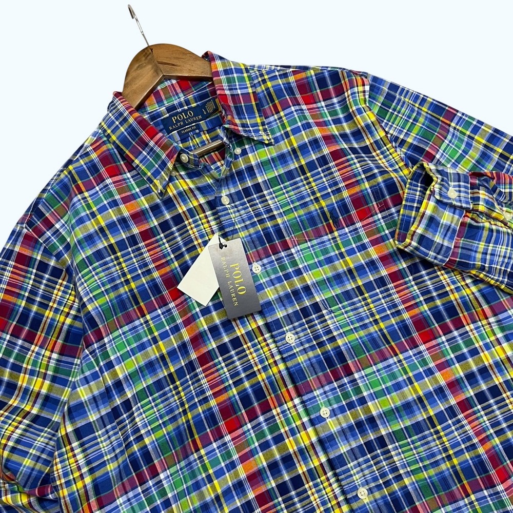 Polo Ralph Lauren Mens Multi Color Plaid Button Down Shirt Classic Fit Large NWT